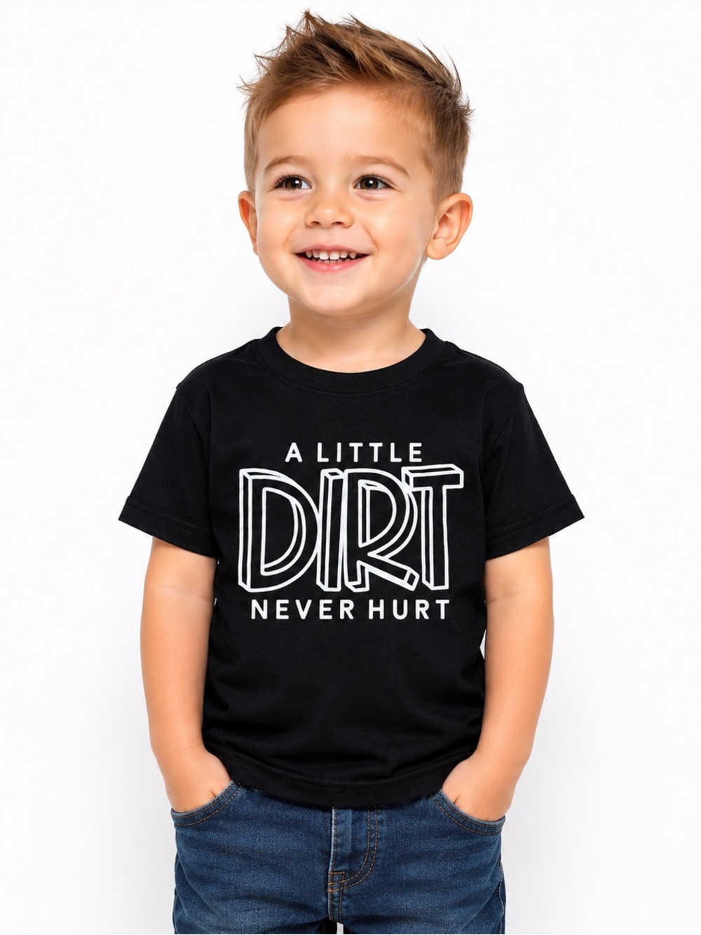Rabbit Skins Toddler Boys 3T Black A Little Dirt Never Hurt Graphic Tee